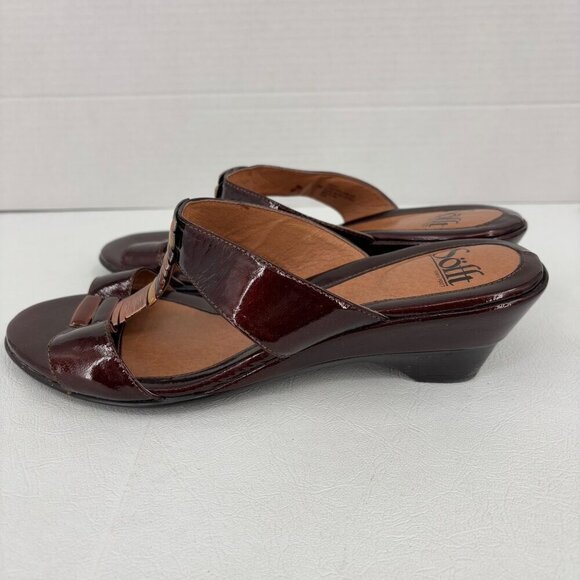 Sofft Anita Slide Sandal Size 9 Brown Copper Metallic Wedge Patent Leather Mule - Picture 5 of 11